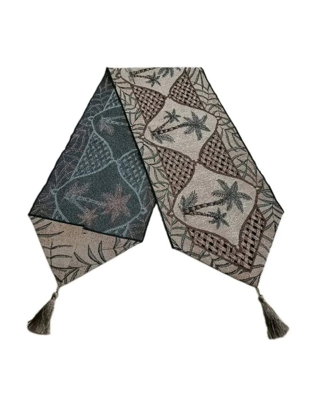 tapestry table runner with palm tree design and tassels 65